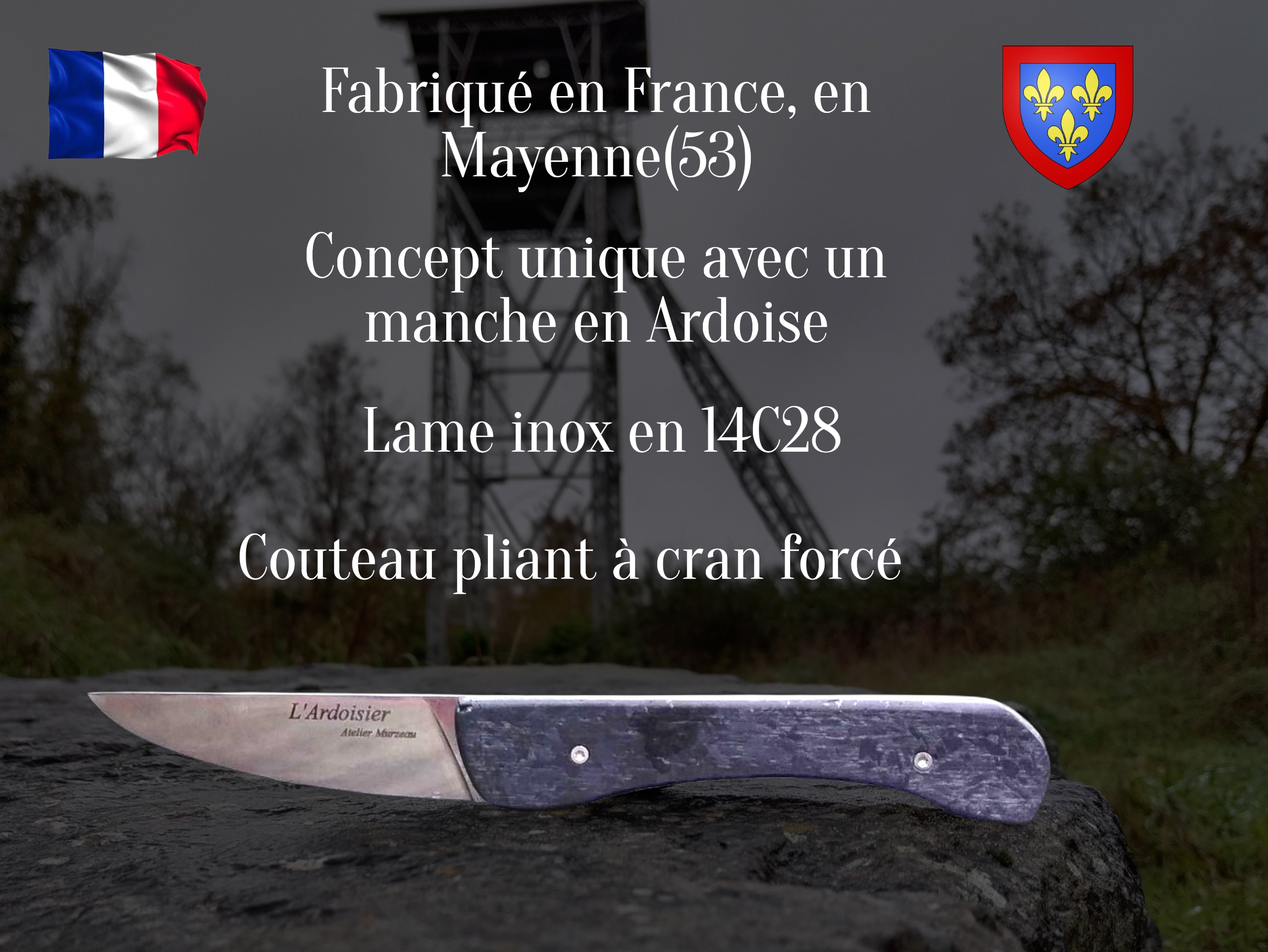 photo du couteau l'ardoisier, fabriqué en anjou, fabriqué en mayenne,
château gontier sur mayenne